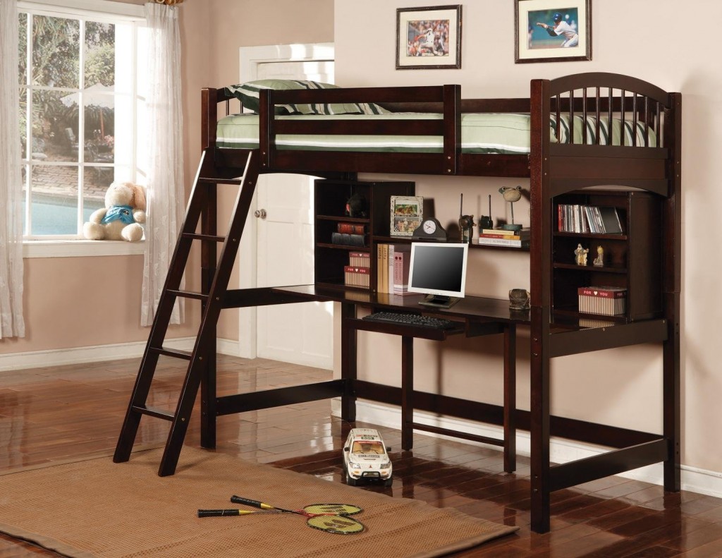 bunk bed with desk space underneath